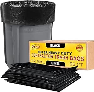 42 Gallon Contractor Trash Bags Heavy Duty 3 Mil Black - 36 Count Large - Individually Folded - Industrial Trash Bags – 33W x 48L