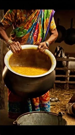 Granny Cooks Delicious Village Daal in a Giant Pot Over Fire #granny #villagefood #daal