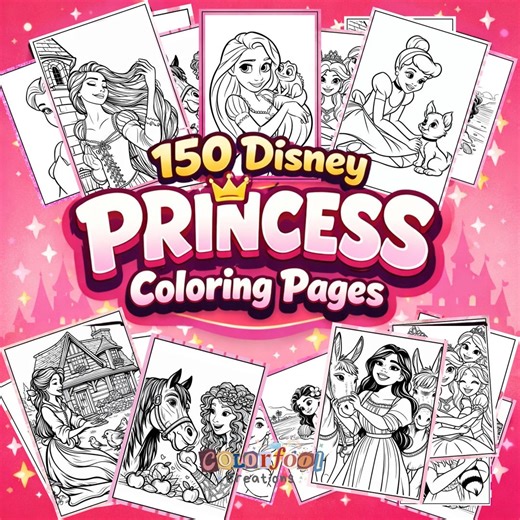 150 Disney Princess Coloring Pages | Printable Book | Instant Download | HD PDF | Kids Coloring Sheets - Etsy