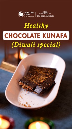 The Yoga Institute on Instagram: "This Diwali, indulge guilt-free with a Healthy Chocolate Kunafa - A Sattvik fusion of rich dark chocolate, crunchy vermicelli, and a nutty pistachio filling. It’s wholesome, festive, and the perfect treat for gifting or sharing with your loved ones! 💛 Ingredients For Pistachio Filling: Roasted pistachios Paneer Honey Method: Blend all ingredients together until smooth and creamy. For the Kunafa Base: Whole wheat or multigrain vermicelli (kunafa thread alternati
