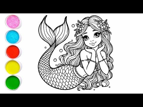 Cute Mermaid Drawing for kids, Painting & Coloring for kids, Toddlers | Let's Draw Together