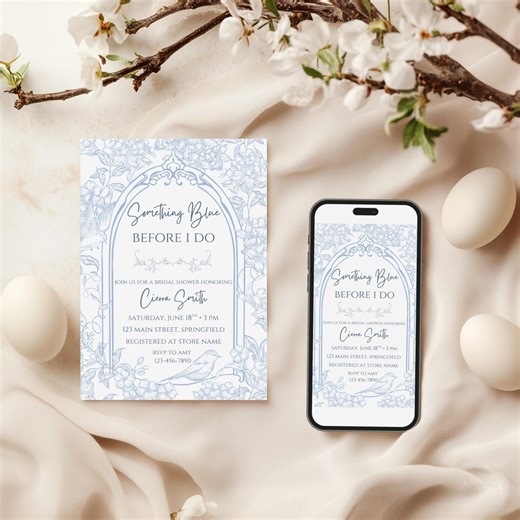 Something Blue Before I Do Invitations Template, Dusty Blue Toile De Jouy Chinoiserie Something Blue Bridal Shower Invites - Etsy