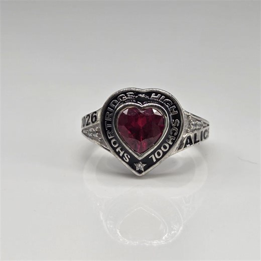 Heart Cut Red Ruby Engagement Ring, 925 Silver Black Enamel Ring, Split Shank Personalized Ring, High School Class Ring, Customization Ring - Etsy