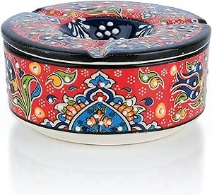 Decorative Ceramic Jar-Colorful Decorative Jar with Lid-Handmade Small Decorative Jar-Windproof Unique Jars-Turkish Home Decor (Crimson Red)