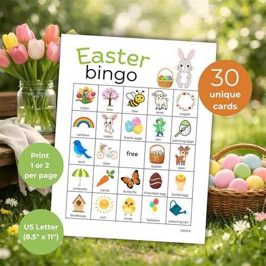 Easter Bingo Game, 30 Easter Printable Bingo Cards, Family Easter Activity, Kids Easter Bingo, Fun Classroom Activity, Easter Bunny Games - Etsy