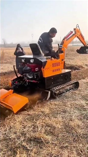 Versatile Mini Excavator with Rear Rotary Tiller Attachment for Farming