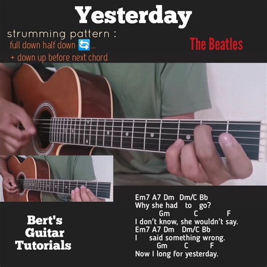 98K views · 1.8K reactions | Yesterday - The Beatles guitar strumming tutorial FULL | Bert's Guitar Tutorials | Facebook