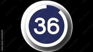 Blue Flat Countdown Timer 40s on transparent alpha channel backgrounds. Clip includes entry and exit animations and begins and ends on a blank scree. Perfect for sport videos.
