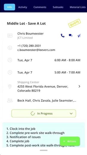 FieldPulse Change to In Progress & Actions Clock In/Out