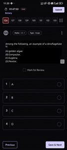 Among the following, an example of a dinoflagellate is:(A) go... | Filo