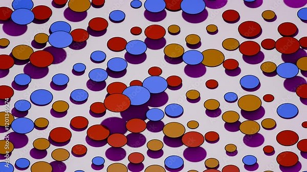 Floating Spheres Animation: A vibrant 3D motion graphic with floating circles in various colors and sizes, creating a dynamic and playful visual composition.