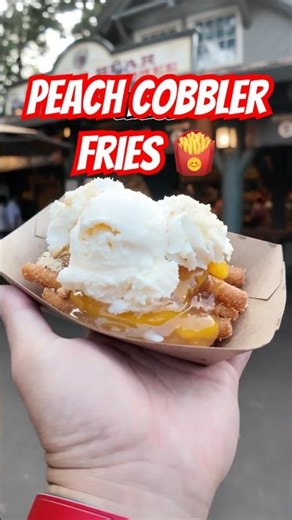 Peach Cobbler Funnel Cake Fries at Disneyland is a Dessert Sugar Bomb!