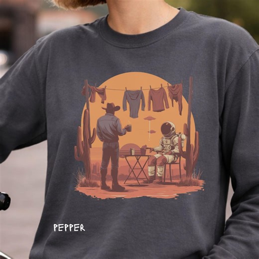 Cowboy and Astronaut Shirt Area 51 Desert Scene Tee Funny Alien Western Graphic Retro Sci Fi Humor Clothesline Design Unique Gift - Etsy UK