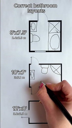 3 correct bathroom layouts: various sizes