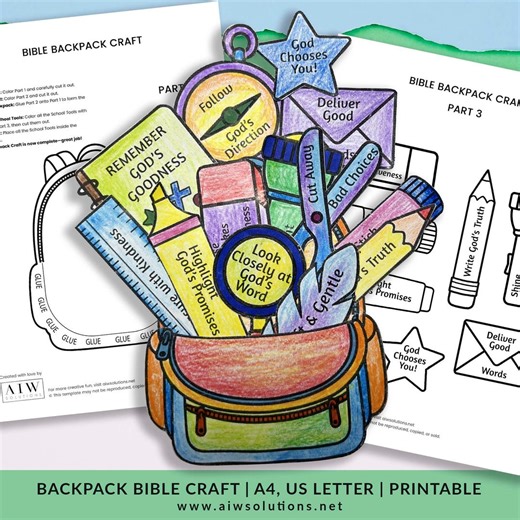 Backpack Bible Craft, Christian Printable for Kids, Sunday School Craft, Kids Bible Activity, Christian Craft Printable, VBS Craft - Etsy