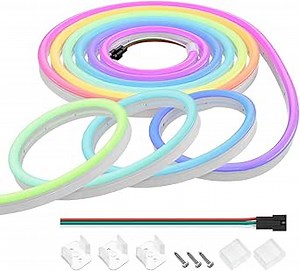 BTF-LIGHTING WS2811 IC RGB Chasing Color Neon Light 16.4FT DC24V 90IC 108LED/m T0817 IP67 Waterproof Flexible Addressable Rope LED Strip for Wall Bedroom Indoor DIY Decor (No Adapter or Controller)
