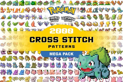 2000 Pokémon Cross Stitch Patterns | Fire Red Leaf Green | Gamer | Digital PDF - Etsy