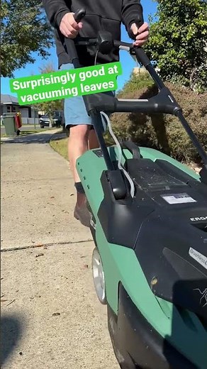 This Bosch Battery Lawn Mower makes a decent leaf vacuum. #garden #home #diy
