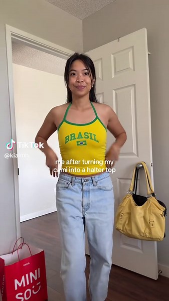 Your sign to cut your cami into a halter top #OOTD #DIY #haltertop #grwm #fashion