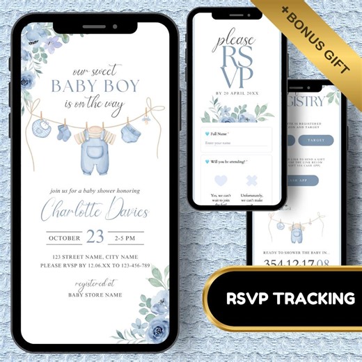 Sweet Baby Boy Boho Rustic Baby Shower Digital RSVP Invitation, A Little Baby Clothes Invite, Its A Boy Electronic Invite, Instant Download - Etsy Australia