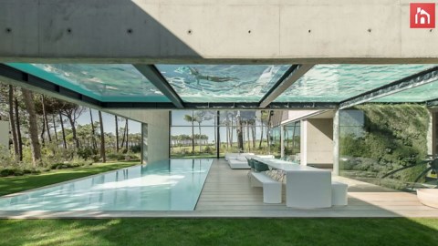 Spectacular modern house in Lisbon with pools on two levels