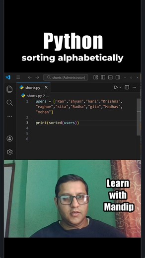 Mandip Dhakal on Instagram: "Here's a problem beginners face when sorting names in Python! 🐍⚠️ When you try to sort a list that has names starting with both uppercase and lowercase letters, Python puts ALL the uppercase names first, then the lowercase ones. That's NOT alphabetical order! 😤 Why? Because Python sorts by ASCII values, and uppercase letters come before lowercase in ASCII. The solution? Use list comprehension with .lower() to convert everything to lowercase FIRST, then sort! 🎯 Ste