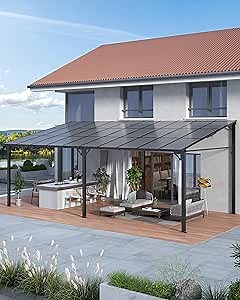 GarveeLife 10 ft x 20 ft Lean to Gazebo, Hardtop Wall Pergola with Polycarbonate Roof, Aluminum Frame Mounted Gazebo for Lawn Patio Deck Yard and Party