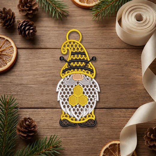 Free Standing Lace Bee Gnome Embroidery Design, Honeycomb Ornament (digital Download) - Etsy