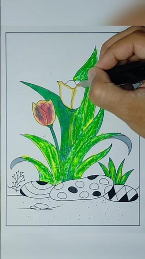 Mewarnai Bunga Tulip Pink Kuning 🌷 Gampang Banget! #shorts #drawing