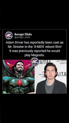 Adam Driver reportedly cast as Mr. Sinister in MCU X-Men! 🤯💎🩸 #XMen #MrSinister #MCULeaks #Shorts