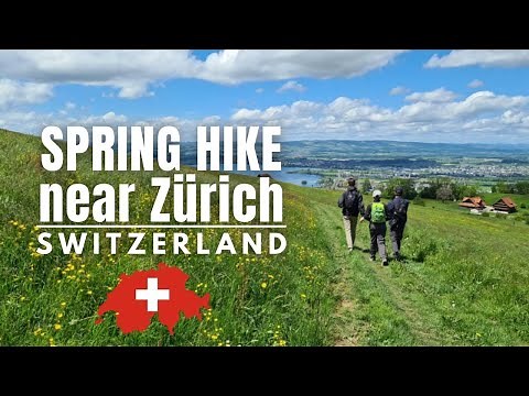 Spring hike through Swiss countryside near Zürich