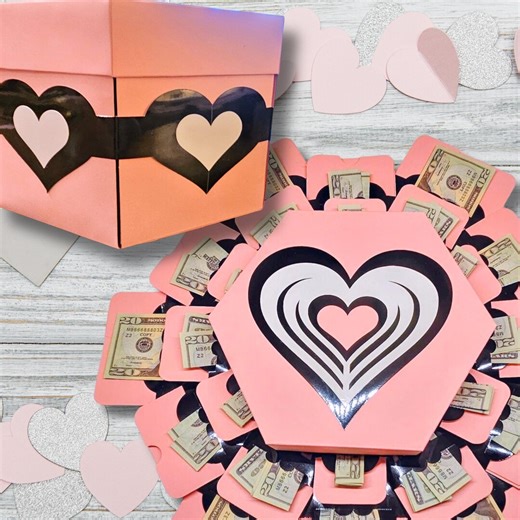 Valentine Money Explosion Gift Box Kit: Hearts on Pink Box, Pre-assembled - Etsy