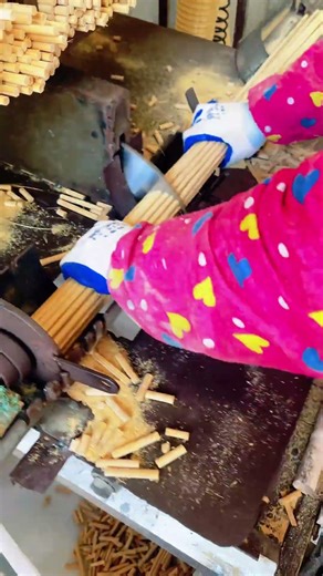 Chopstick production site showing organized factory workflow