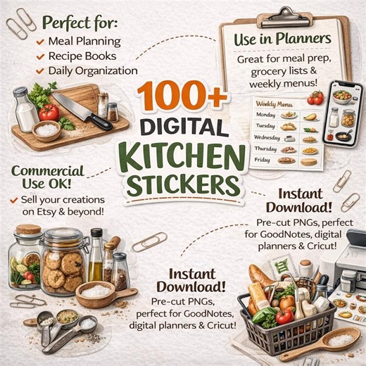 Digital Kitchen Cooking Stickers | Foodie Sticker | Baker Stickers | Chef Stickers| Cooking Gift | Pastry Chef Stickers |planner Printable - Etsy