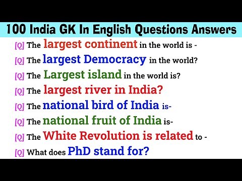100 Important GK Questions and Answers | India GK In English Questions Answer | General Knowledge GK