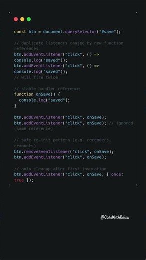 Duplicate event listeners in JS (and how to avoid them) #coding #javascript #shorts