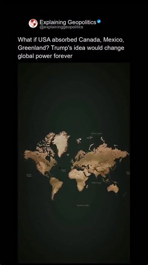 Geopolitics explained simply on Instagram: "Remember Trump’s idea to absorb Canada, Mexico, and Greenland? Imagine a ‘super-USA’ stretching across North America—it’s mind-boggling to think about. Beyond just a bigger map, this hypothetical would create an economic giant with unparalleled global influence and resources. It would completely reshape the world order. Follow @explaininggeopolitics for more #dedication #viral #explaininggeopolitics #explore"