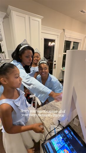 Shakira Patterson | Tradition Maker🪄✨ on Instagram: "This Photo Booth has been such a treat to have at our birthdays, holidays and events! It was so much fun taking all of the photos in our cinderella blue pjs and dresses for our Stroke of Midnight themed NYE! Full Transparency: She’s not cheap, but is totally worth every penny. We’ve even donated ours for a PTA event for other families to have a take home momento. So fun! Comment SHOP below to receive a DM with the link to this post on my LTK