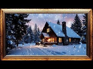Framed TV Art of a Cozy Snowy Cabin in Winter Forest - 4K Relaxing Screensaver