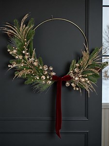Gold and Champagne Christmas Hoop Wreath W/ Brass Bell | Modern Winter Pine Evergreen Wreath - Etsy