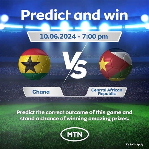 8.4K views · 245 reactions | Got what it takes? Correctly predict the final score line of the match between Ghana and Central African Republic. Head over to the micro-apps section of the Ayoba app and access the “MTN Predict and Win.” Share your prediction and be part of our winners. | MTN Ghana | Facebook