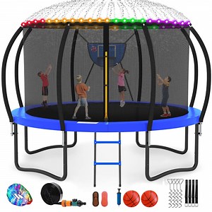 GVDV Outdoor Trampoline, 12' Backyard Recreational Pumpkin Trampoline for Kids