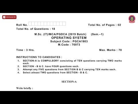 MSC MCA PGDCA 1ST SEM IT OPERATING SYSTEM DEC 2020 | PTU