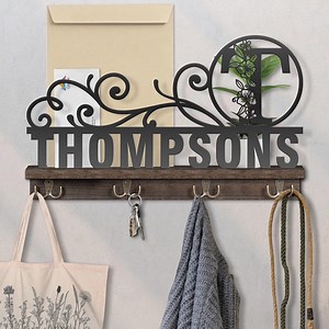 Personalized Wood Key & Mail Holder: Monogram Family Name, Wall Organizer - Etsy