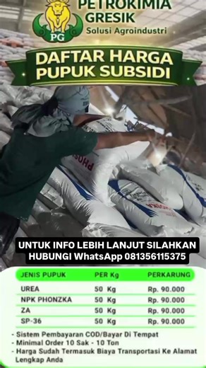 Daftar Harga Pupuk Subsidi Petrokimia Gresik 2026 - Urea & ZA