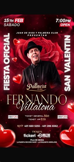 FERNANDO VILLALONA | PALMERA CLUB  | PROVIDENCE, RI in Providence - Tickets 2025-02-15 | LA PALMERA CLUB