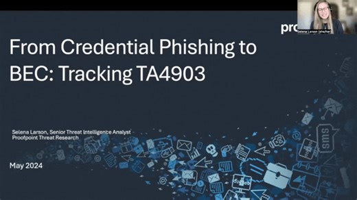 RSA Conference is in full swing! Interested in watching a session on-demand? Proofpoint Staff Threat Researcher, Selena Larson, recorded an intriguing talk on TA4903. https://ow.ly/lpyU50RwmZo Stream to hear how this group can help change how we defend against #BEC threats. #RSAC | Proofpoint