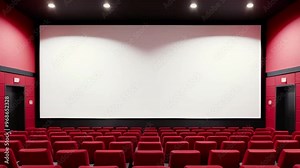 A modern cinema interior featuring red seats and a large blank screen, creating an inviting atmosphere for moviegoers Ideal for film enthusiasts created with generative ai