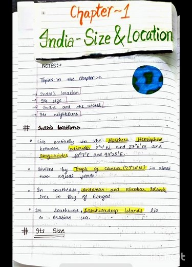 Class 9 Geography / Chapter 1 India-Size and Location / Notes