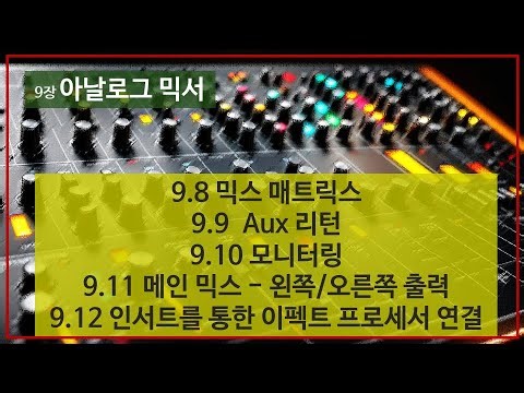 9-8 mix matrix, 9-9 aux returns, 9-10 monitoring, 9-11 main mix - left/right outputs, and 9-12 in...